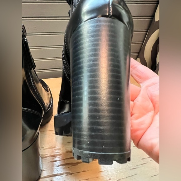 Black Bershka boots Women’s Block Heels Platform Patent Ankle Combat Boots - Picture 7 of 14